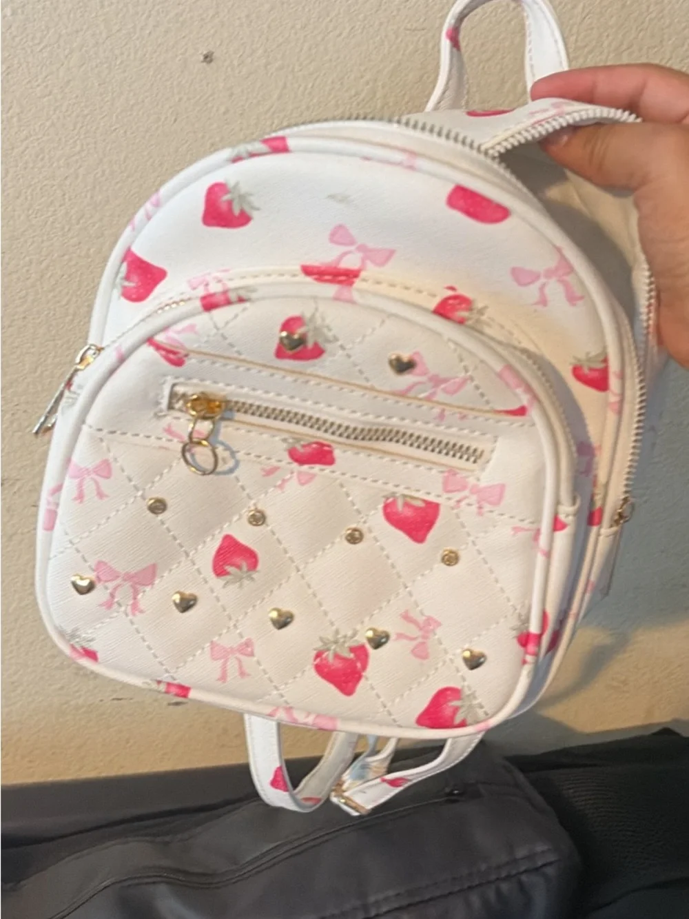 Juicy Couture Mint Green Quilted Floral Mini Backpack with Pom Pom